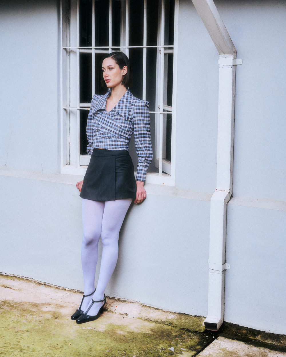 blusa Gal tartan cafe celeste
