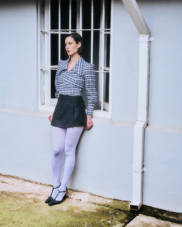 blusa Gal tartan cafe celeste