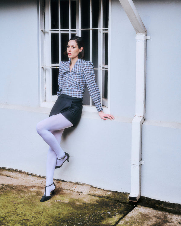 blusa Gal tartan cafe celeste