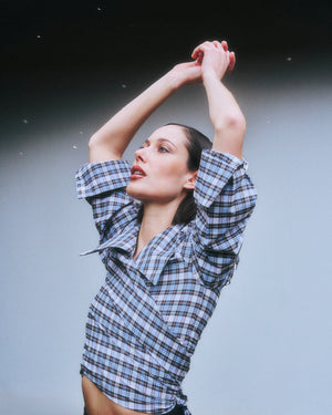 blusa Gal tartan cafe celeste